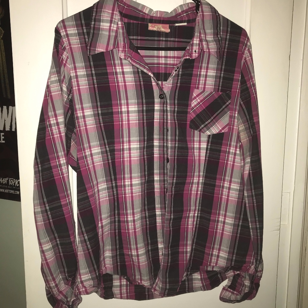 Long Sleeve Pink Plaid Top Fine Mess XXL